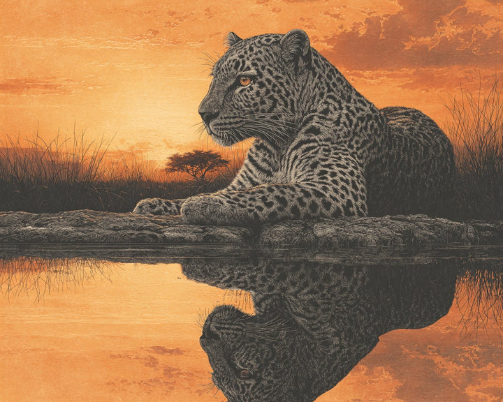 Een Luipaard Liggend bij het Meer Diamond Painting