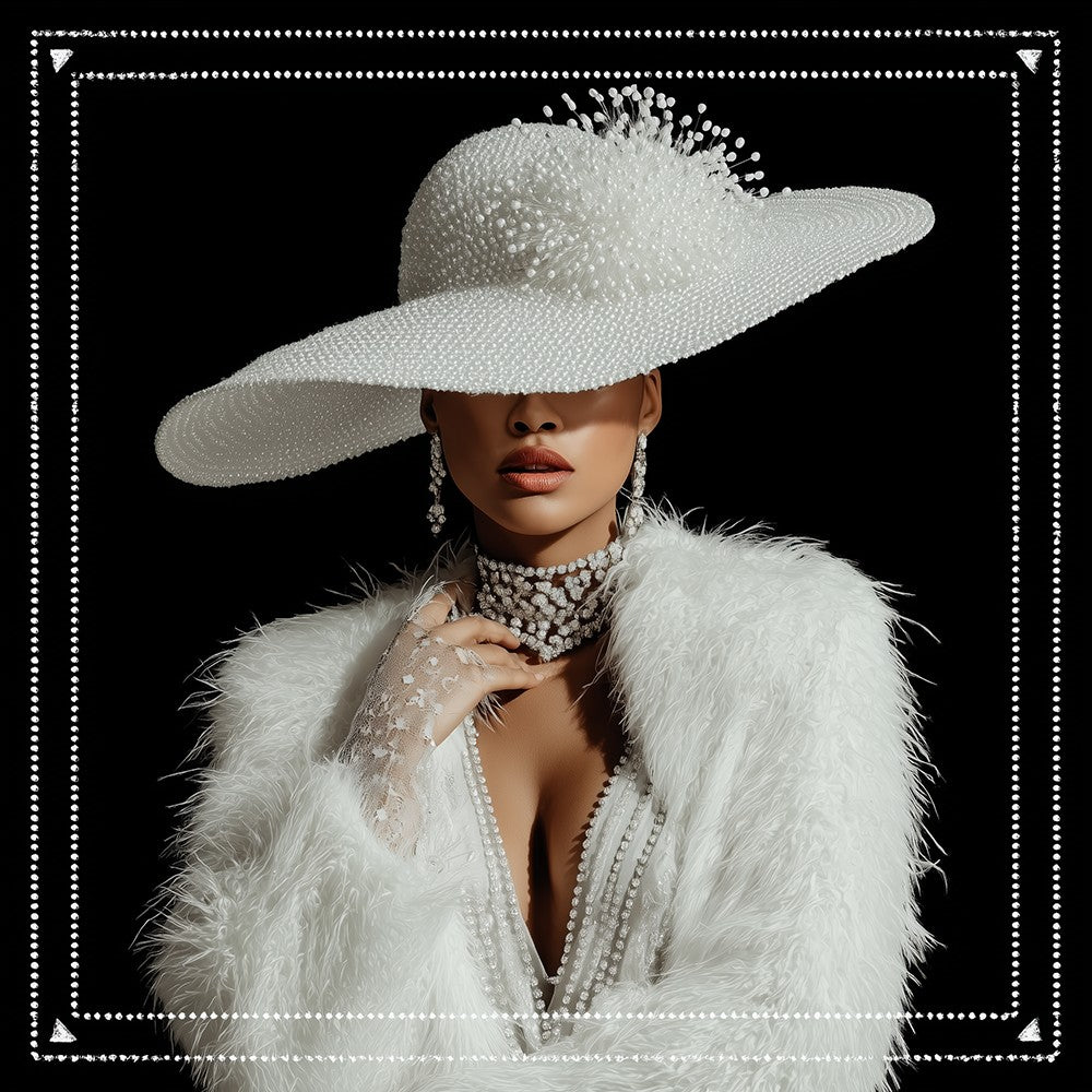 Een Luxueuze Dame met een Witte Hoed Diamond Painting