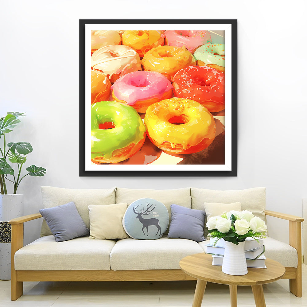 Een Overvloed aan Donuts in Verschillende Frisse Kleuren en Glazuursmaken Diamond Painting