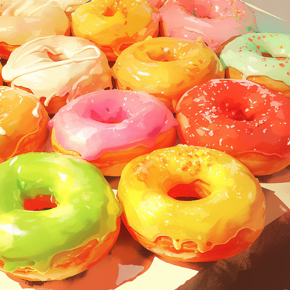 Een Overvloed aan Donuts in Verschillende Frisse Kleuren en Glazuursmaken Diamond Painting