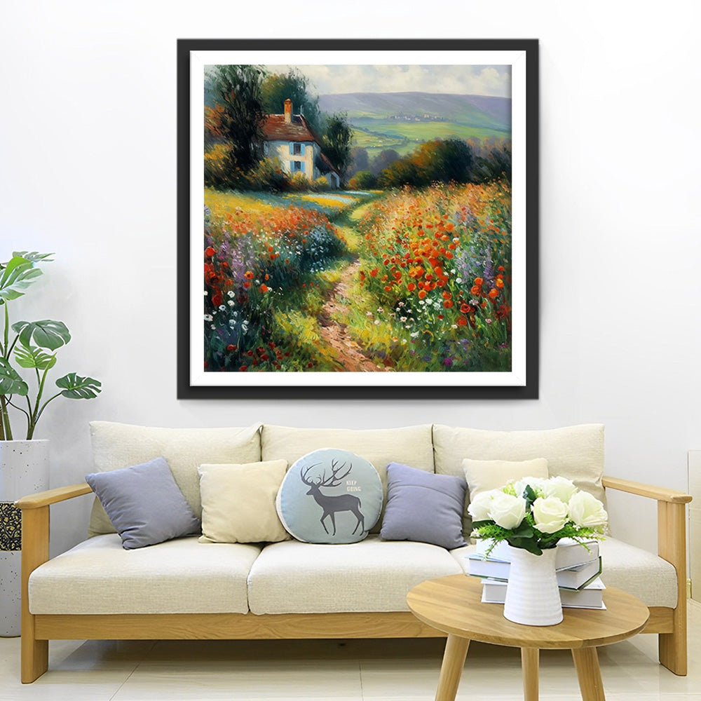 Een Pad door een Bloemenveld Diamond Painting