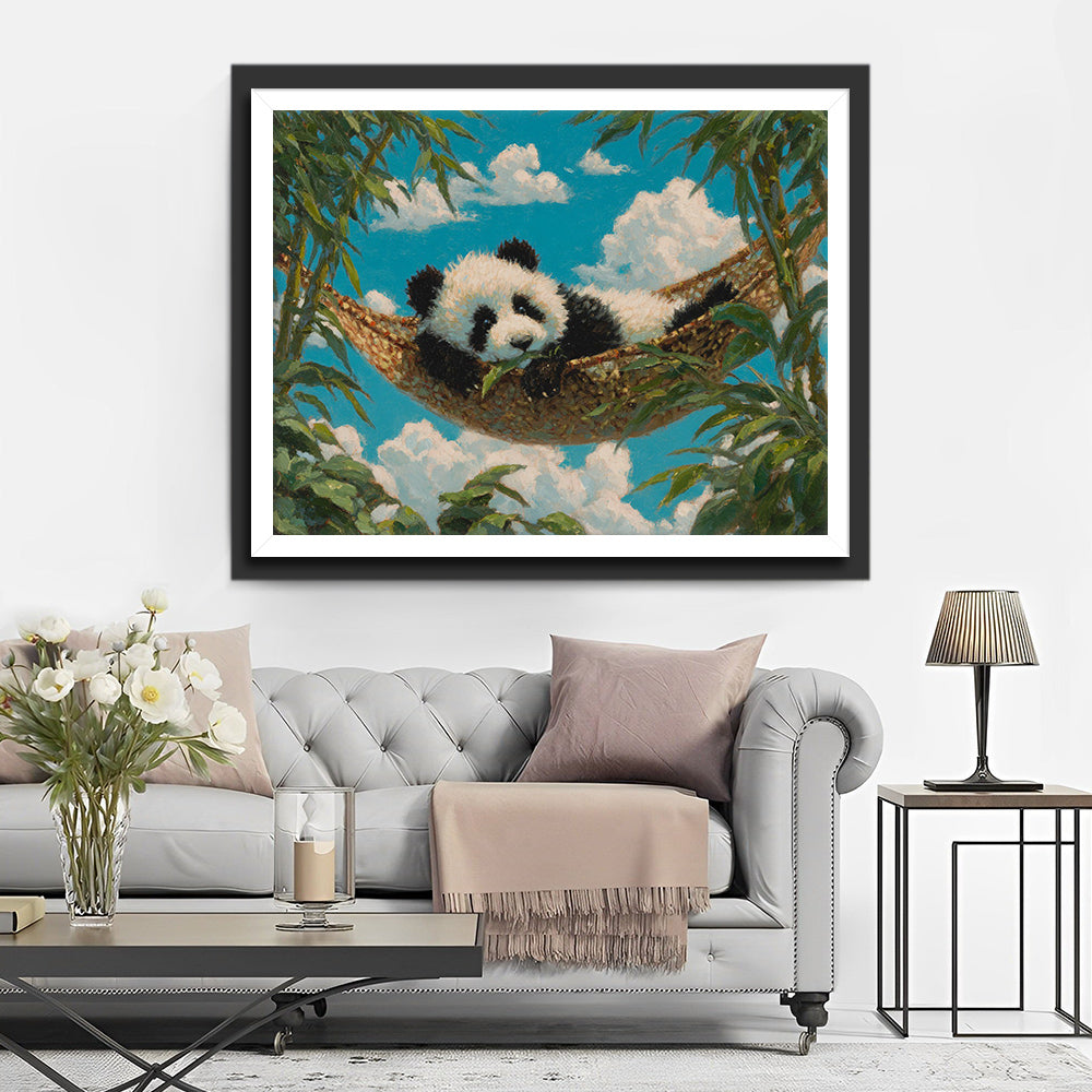 Een Panda Liggend in een Hangmat Diamond Painting