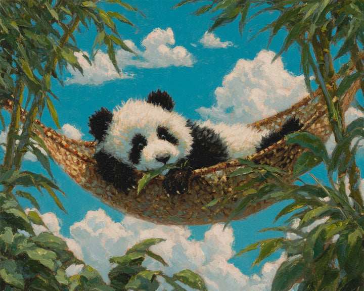Een Panda Liggend in een Hangmat Diamond Painting