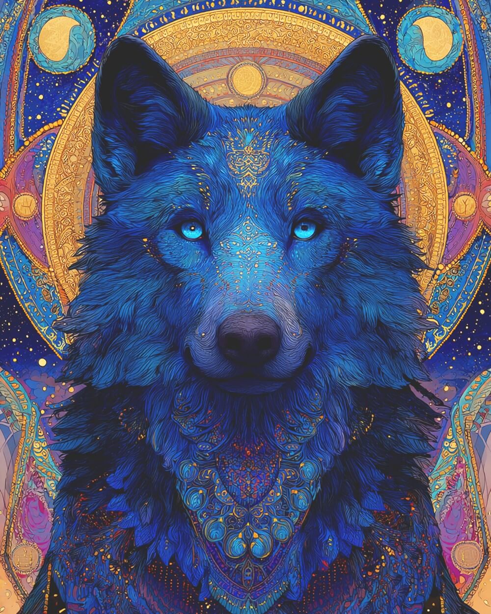 Een Prachtige Blauwe Wolf Diamond Painting