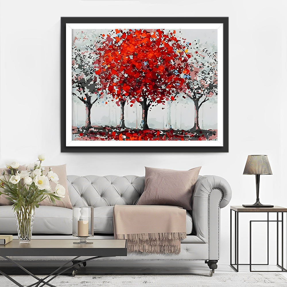 Een Rode Boom Diamond Painting