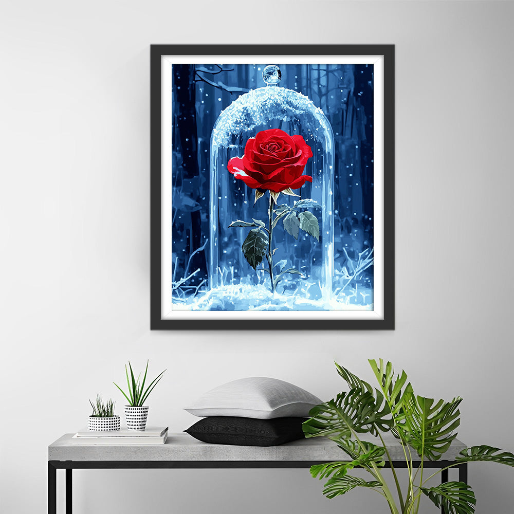 Een Rode Roos in Glas Diamond Painting