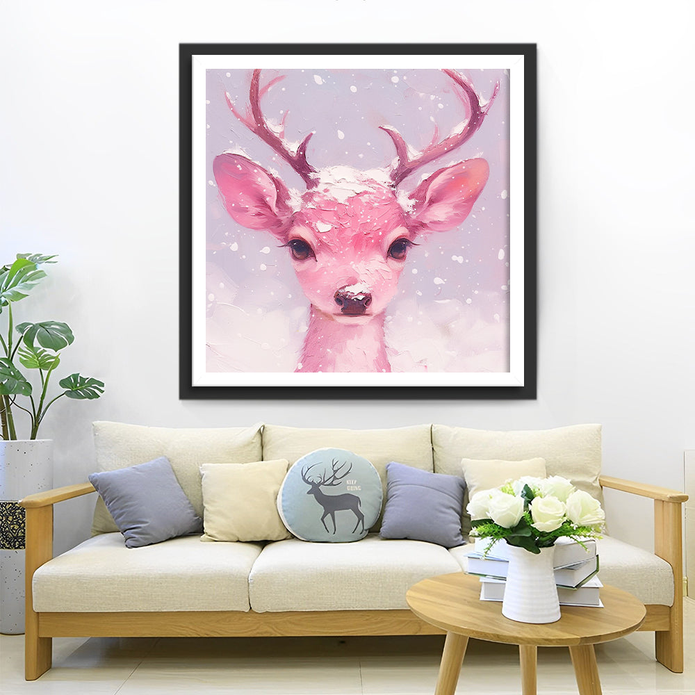 Een Roze Hert op een Besneeuwde Dag Diamond Painting