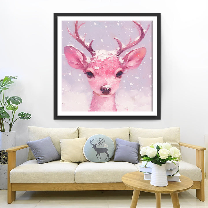 Een Roze Hert op een Besneeuwde Dag Diamond Painting