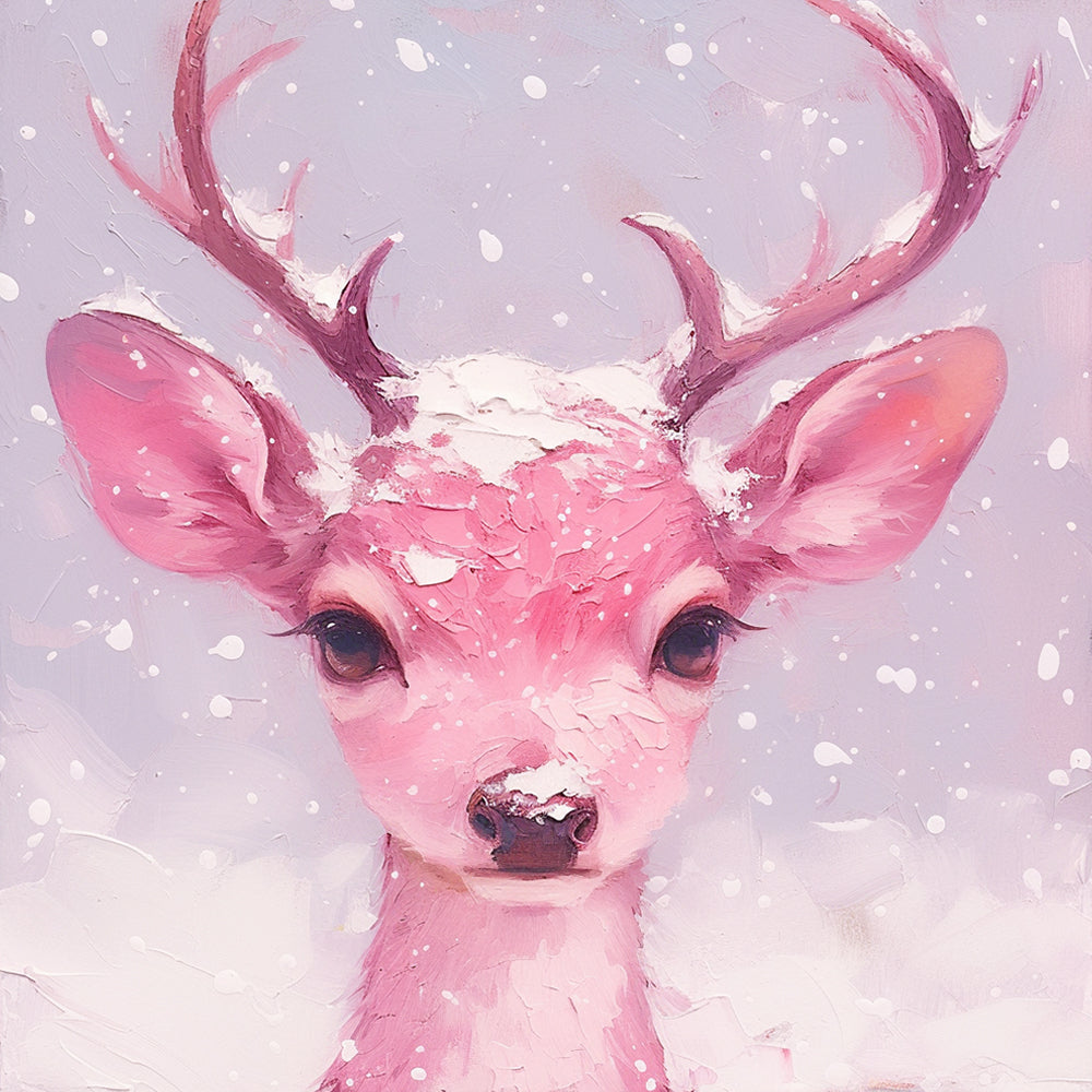 Een Roze Hert op een Besneeuwde Dag Diamond Painting