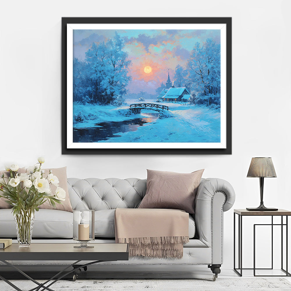 Een Rustig Dorp in de Sneeuw Diamond Painting