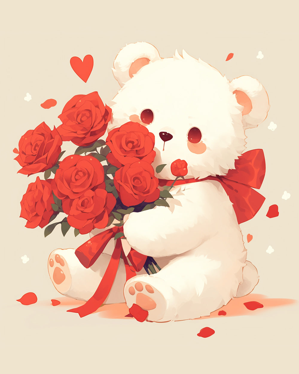 Een Teddybeer met een Boeket Rozen Diamond Painting