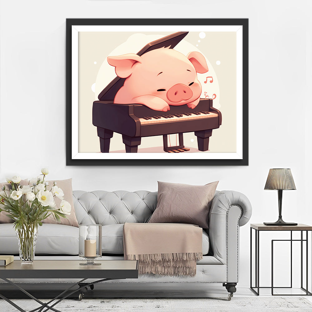 Een Varken Slaapt op een Piano Diamond Painting