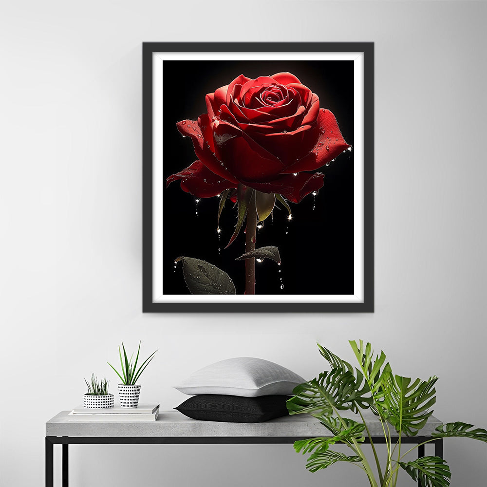 Een Verleidelijke Roos met Parelende Druppels Diamond Painting
