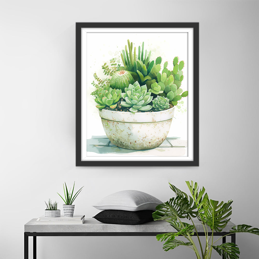 Een Verzameling Succulenten in een Oude Pot Diamond Painting