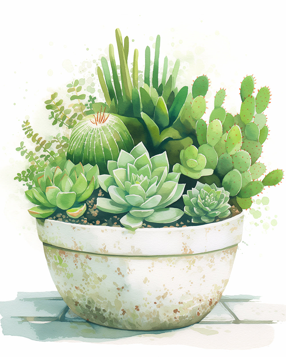 Een Verzameling Succulenten in een Oude Pot Diamond Painting