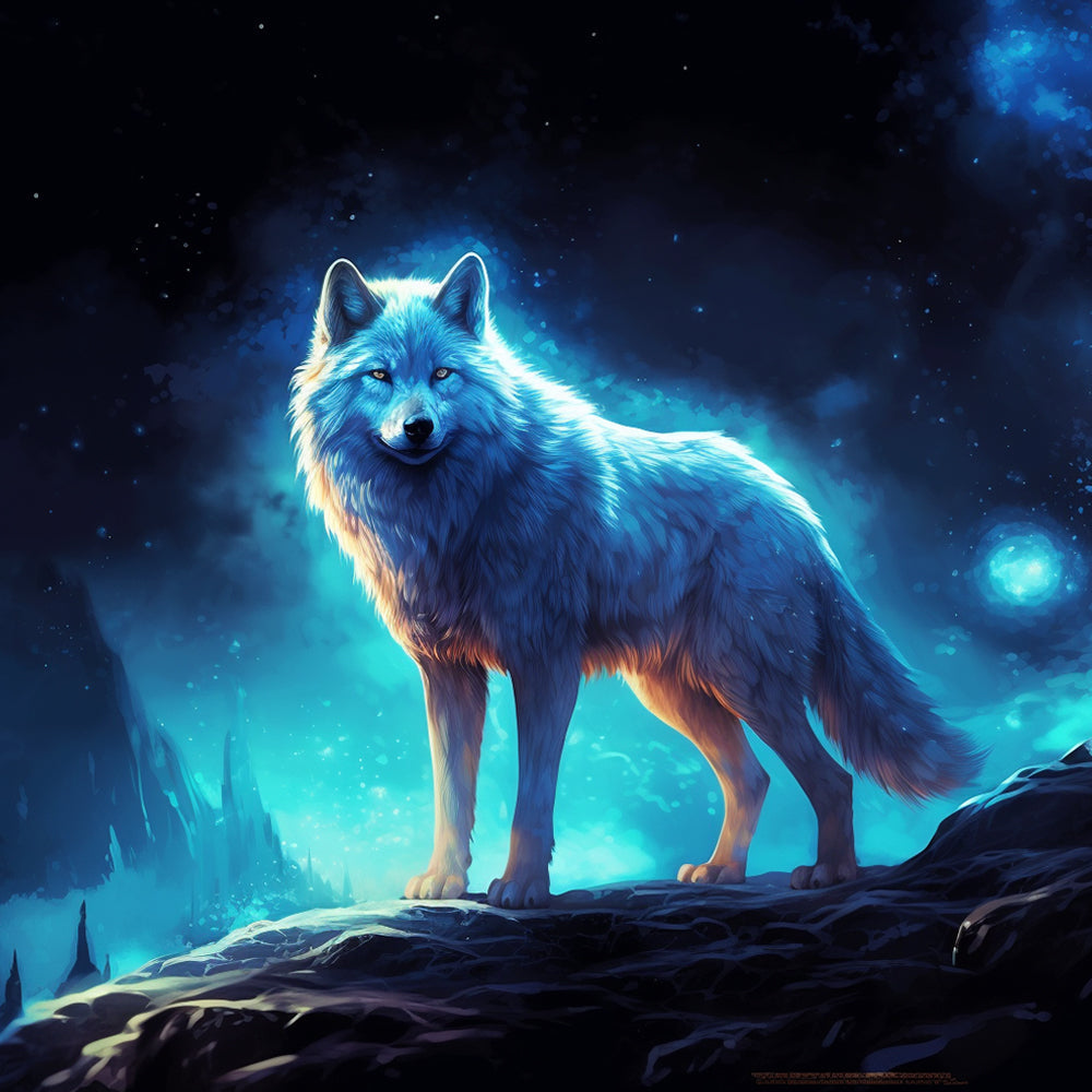 Een Wolf met Zwak Groene Gloed Diamond Painting