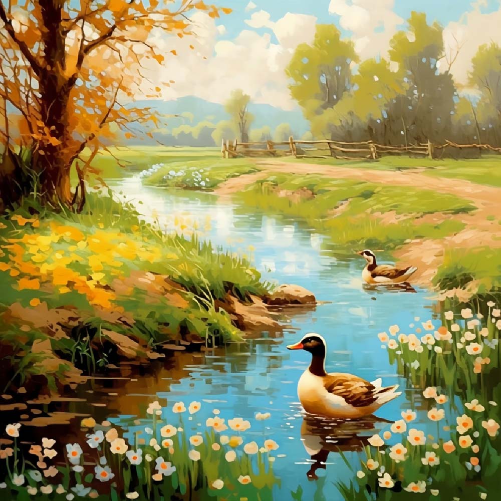 Eenden in de Lenterivier Diamond Painting
