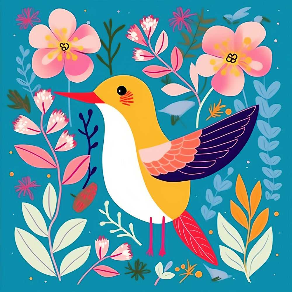 Eenvoudige Vogel en Bloemen Diamond Painting