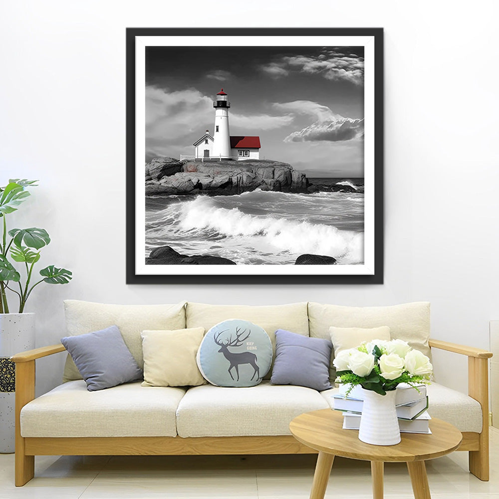 Eenzame Vuurtoren op Zee Diamond Painting