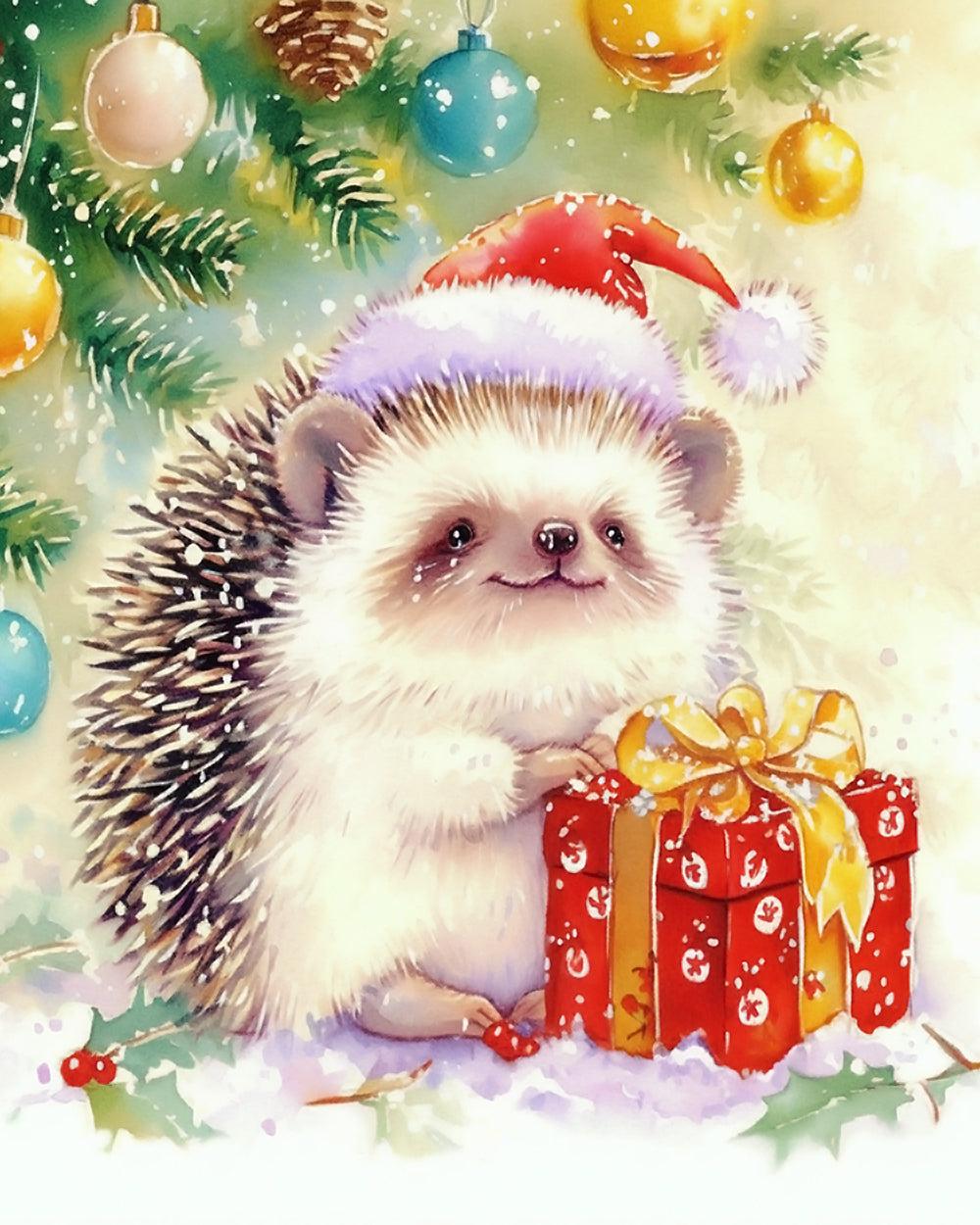 Egel en Cadeau voor Kerst Diamond Painting