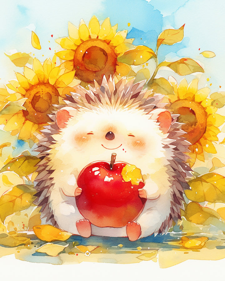 Egel met Appel voor de Zonnebloemen Diamond Painting