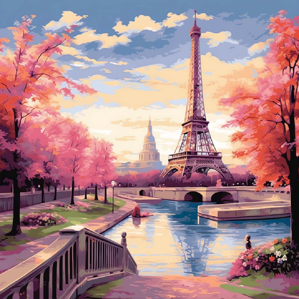 Eiffeltoren en Rode Bomen Diamond Painting