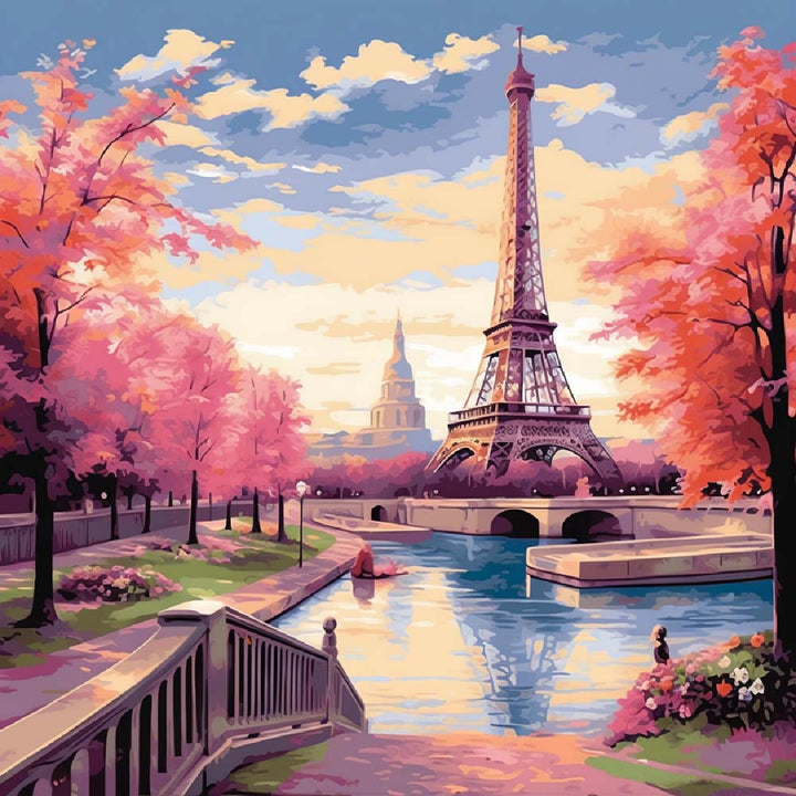 Eiffeltoren en Rode Bomen Diamond Painting
