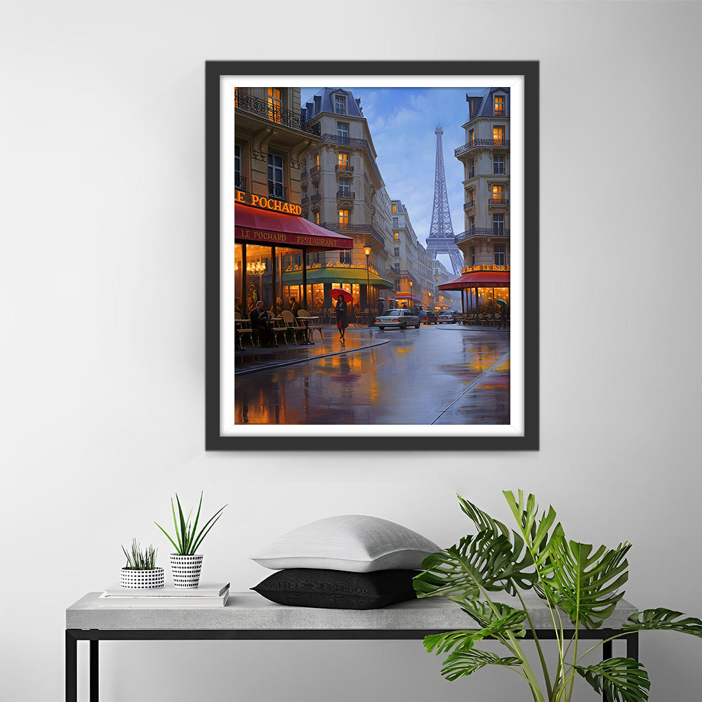 Eiffeltoren en Winkels bij Nacht Diamond Painting