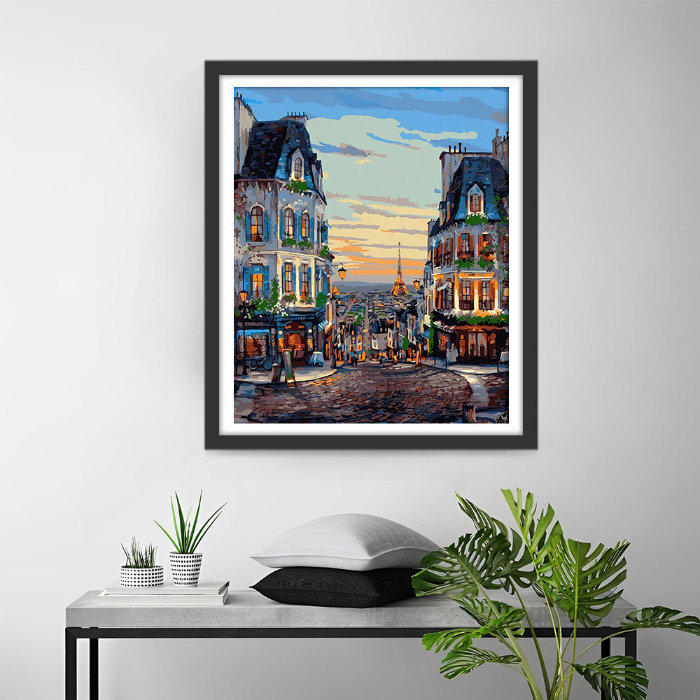 Europees Stadje bij Zonsondergang Diamond Painting