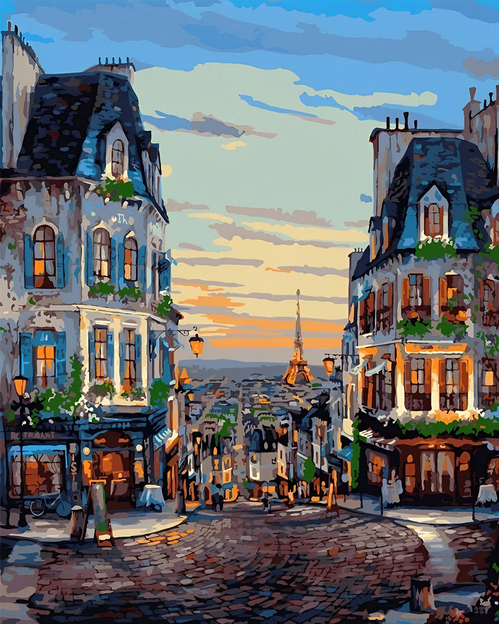 Europees Stadje bij Zonsondergang Diamond Painting