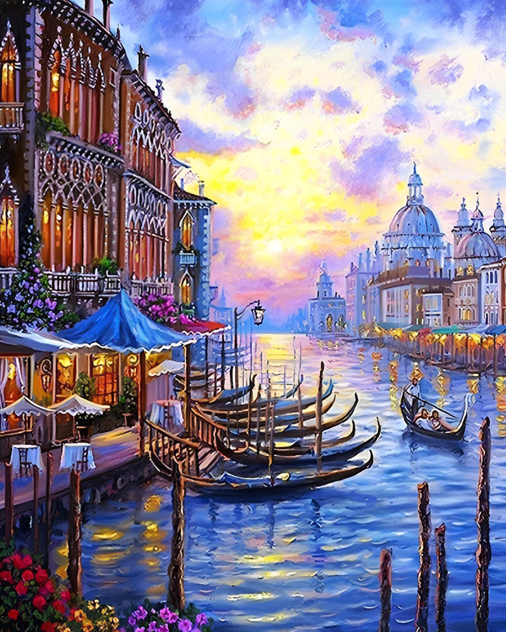 Europese Gebouwen en Boten bij Schemer Diamond Painting