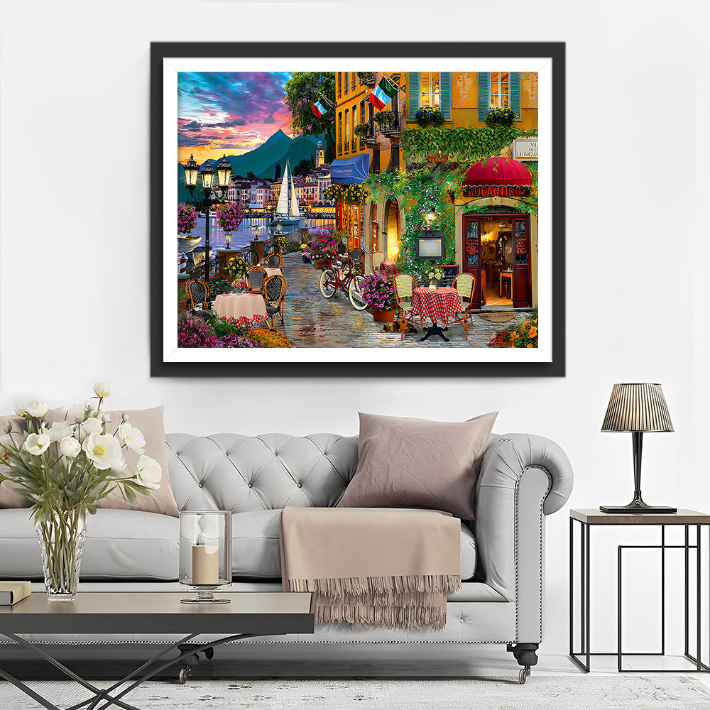 Europese Stad bij Dusk Diamond Painting
