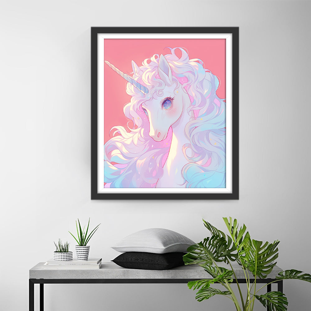 Fantasie Eenhoorn op Roze Achtergrond Diamond Painting