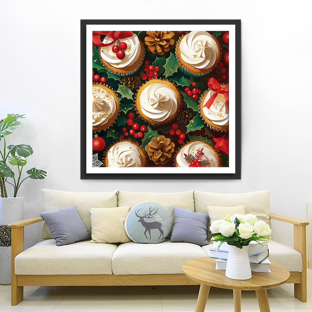 Feestelijke Kerstcupcakes Diamond Painting