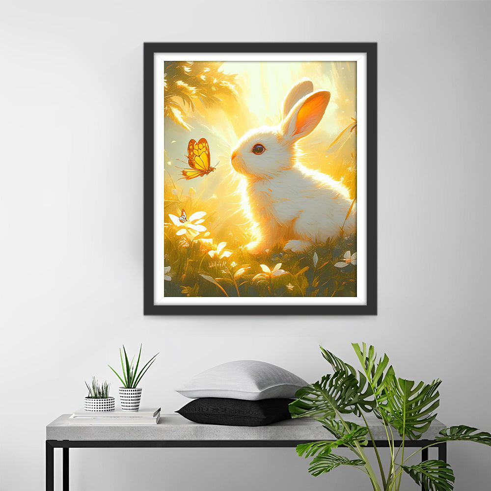 Fel Konijn en Gele Vlinder Diamond Painting