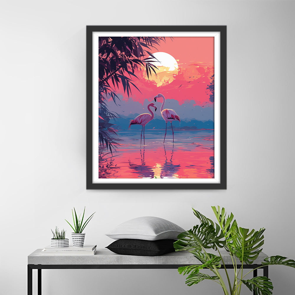 Flamingo's in de Romantische Avondzon Diamond Painting