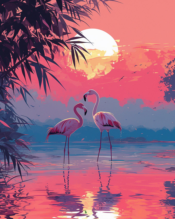 Flamingo's in de Romantische Avondzon Diamond Painting