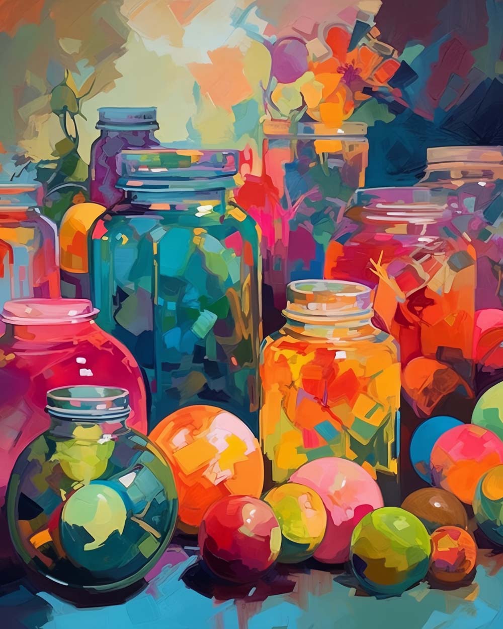 Fruit en Kleurrijke Glazen Flessen Diamond Painting