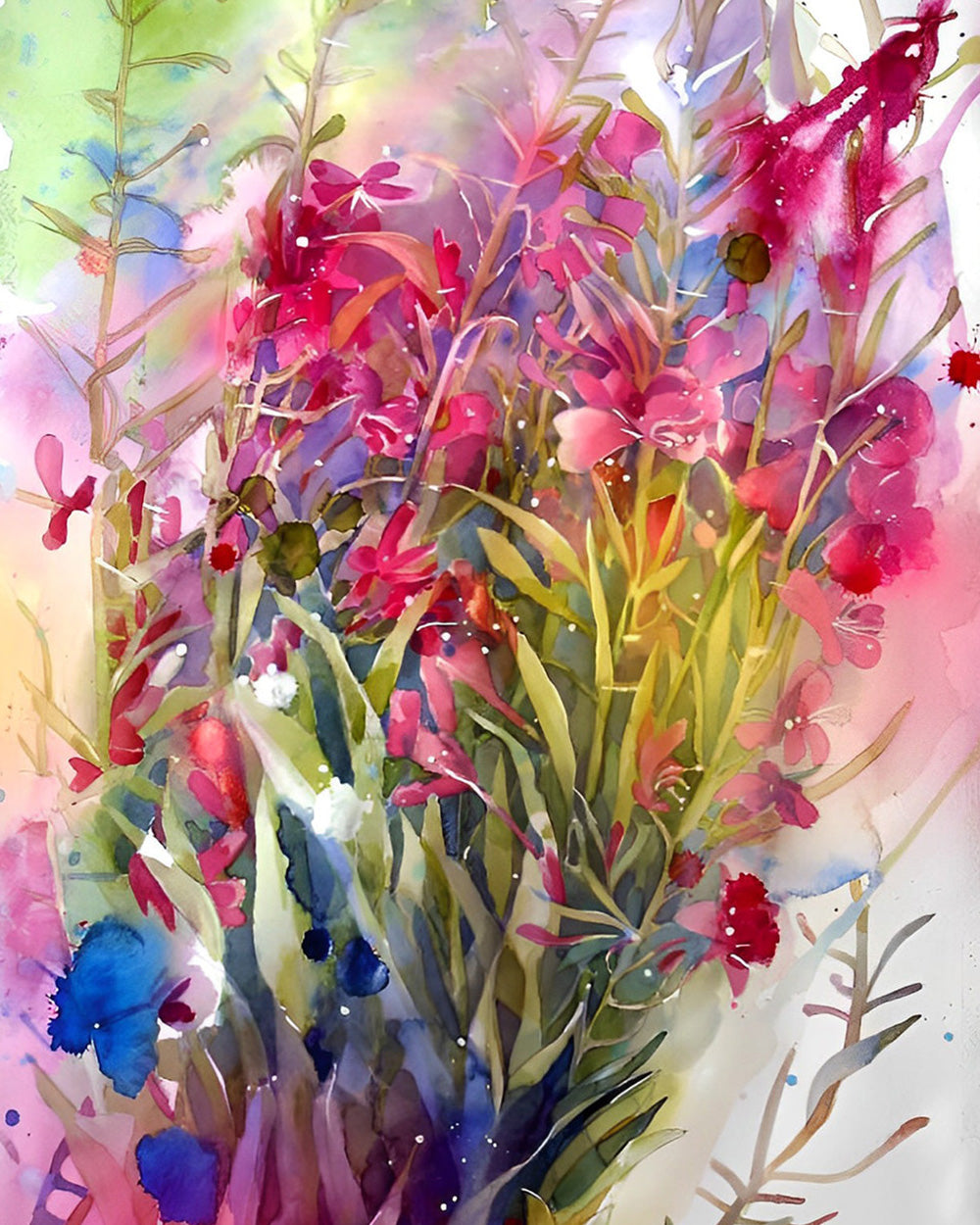 Gekrabbelde Rode Wilde Bloemen Diamond Painting