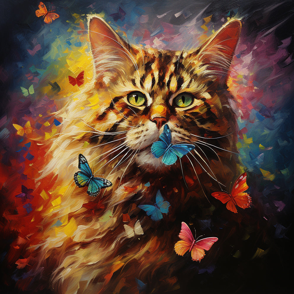 Gele Kat en Vlinders Diamond Painting