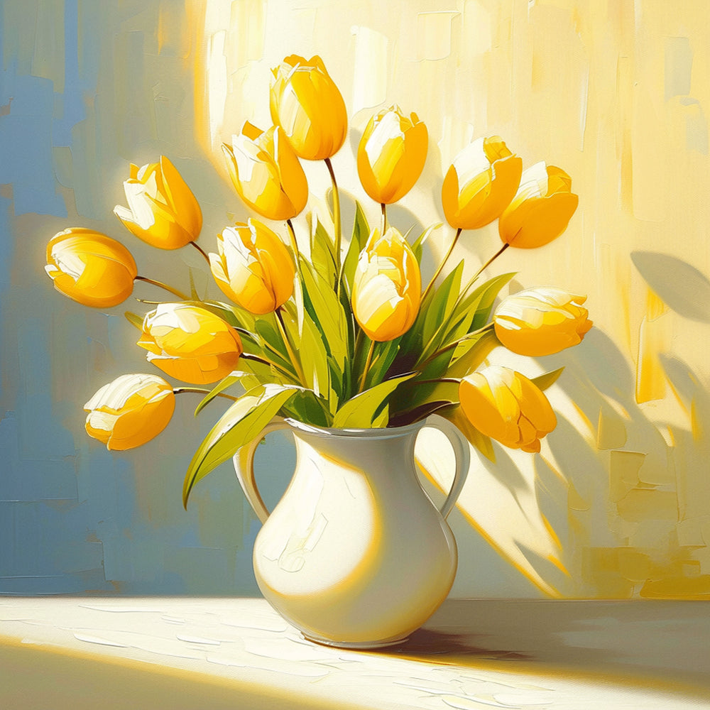 Gele Tulpen in Witte Vaas Diamond Painting