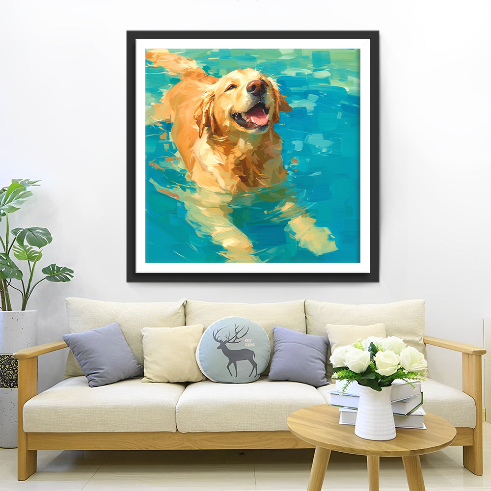 Gelukkige Golden Retriever in het Water Diamond Painting