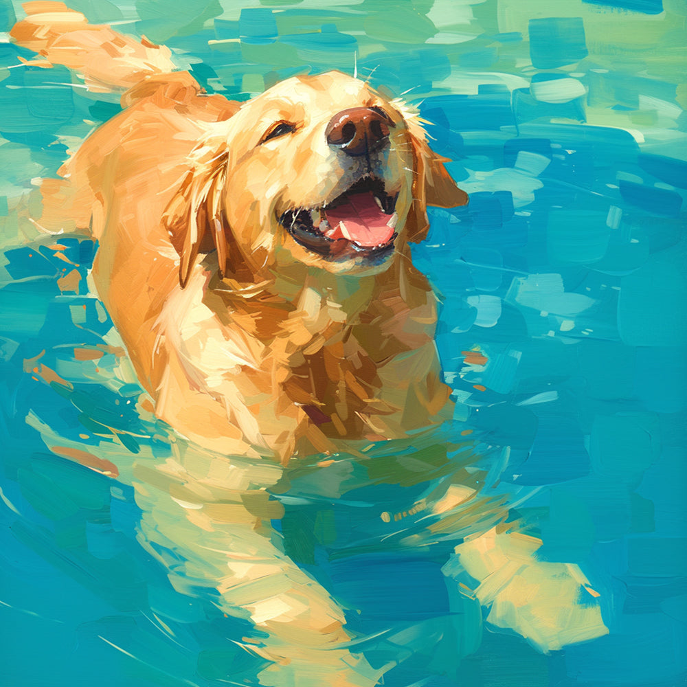 Gelukkige Golden Retriever in het Water Diamond Painting