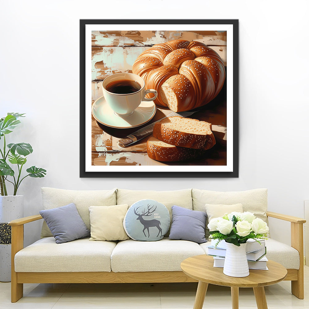 Gezellige, Eenvoudige Brood- en Koffiemoment Diamond Painting