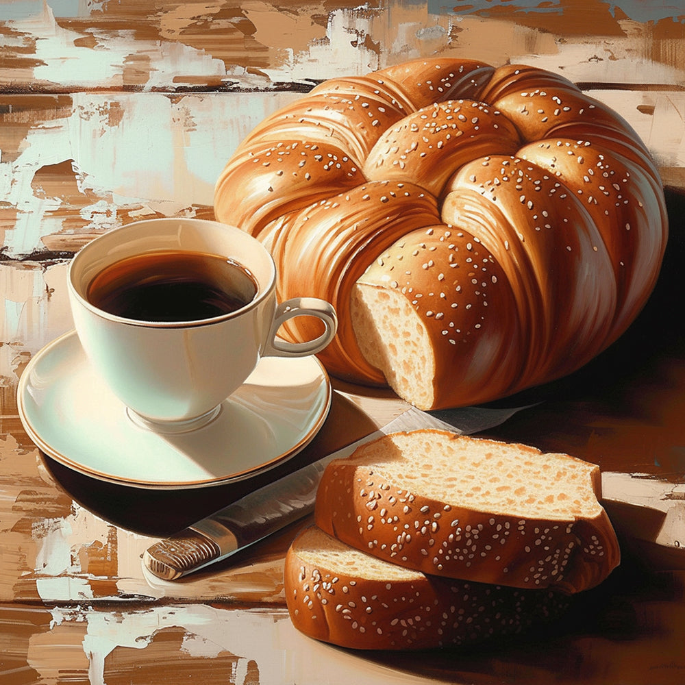 Gezellige, Eenvoudige Brood- en Koffiemoment Diamond Painting
