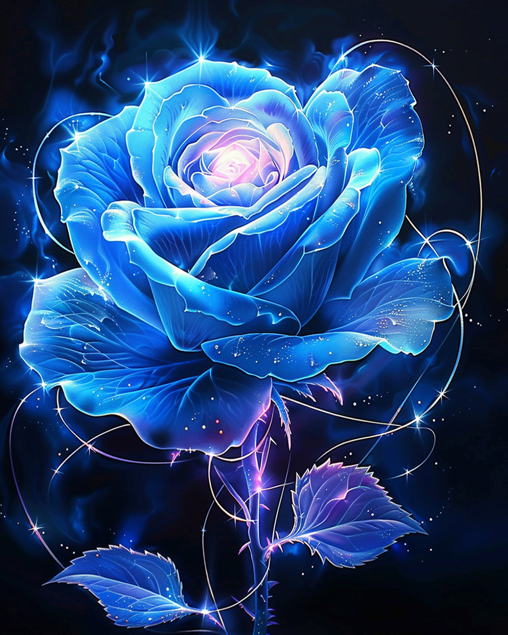 Gloeiende Blauwe Roos Diamond Painting