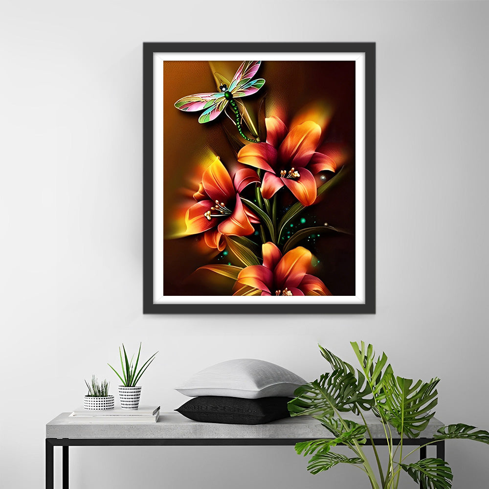 Gloeiende Lelies en Libelle Diamond Painting