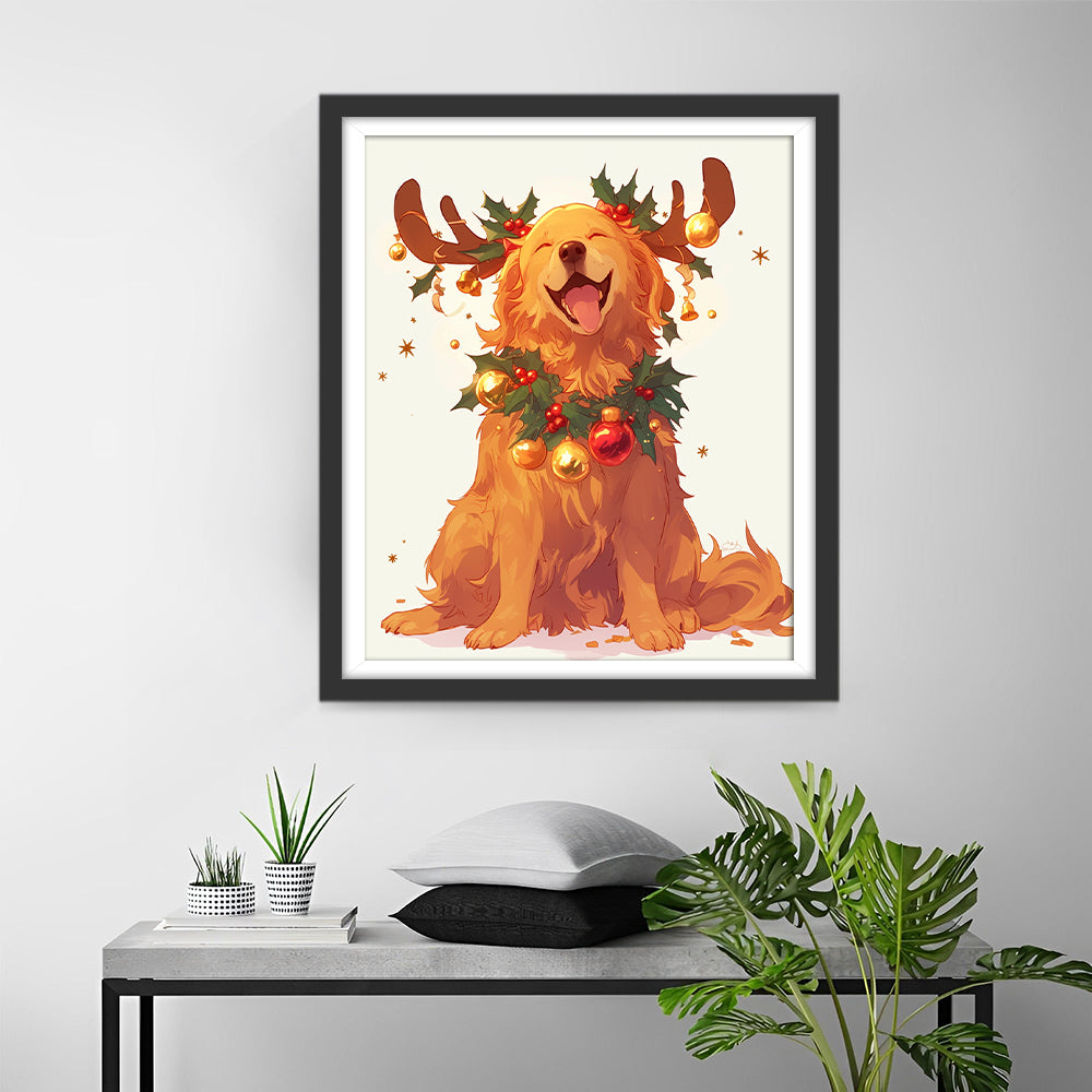 Golden Retriever Aangekleed voor Kerstmis Diamond Painting