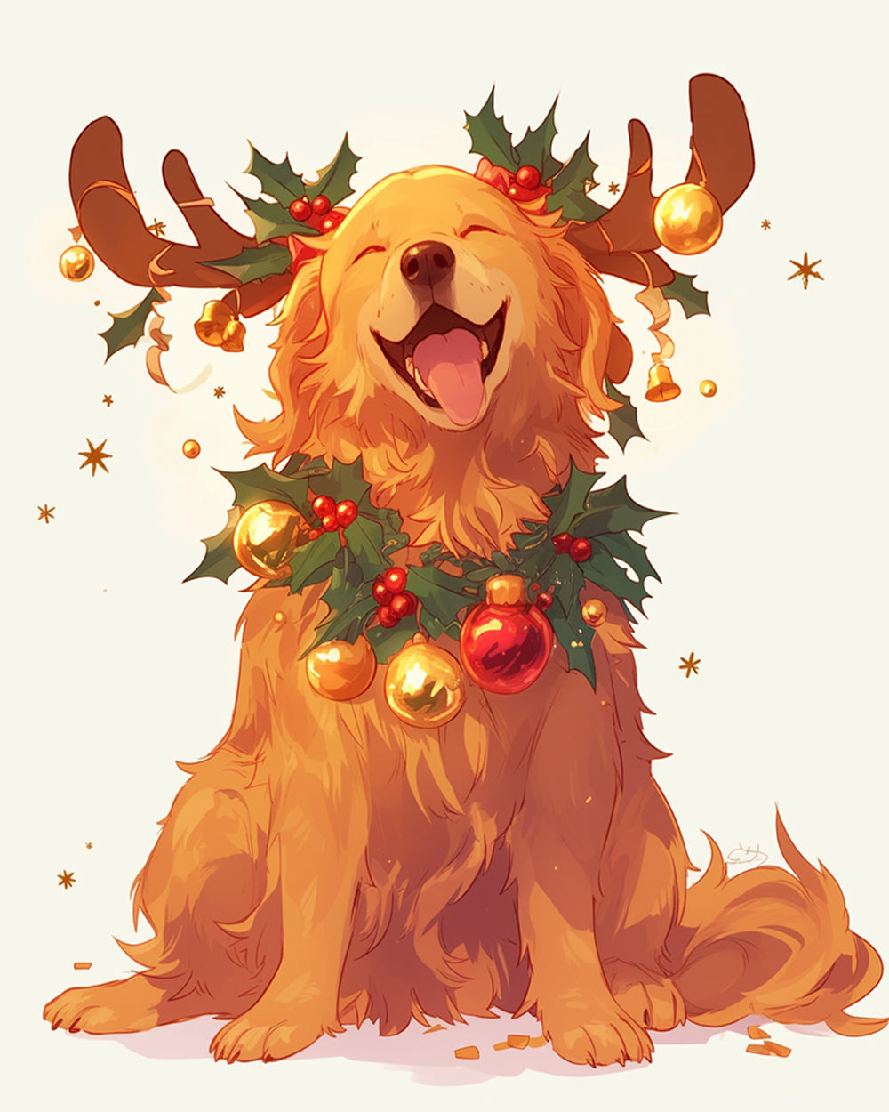 Golden Retriever Aangekleed voor Kerstmis Diamond Painting