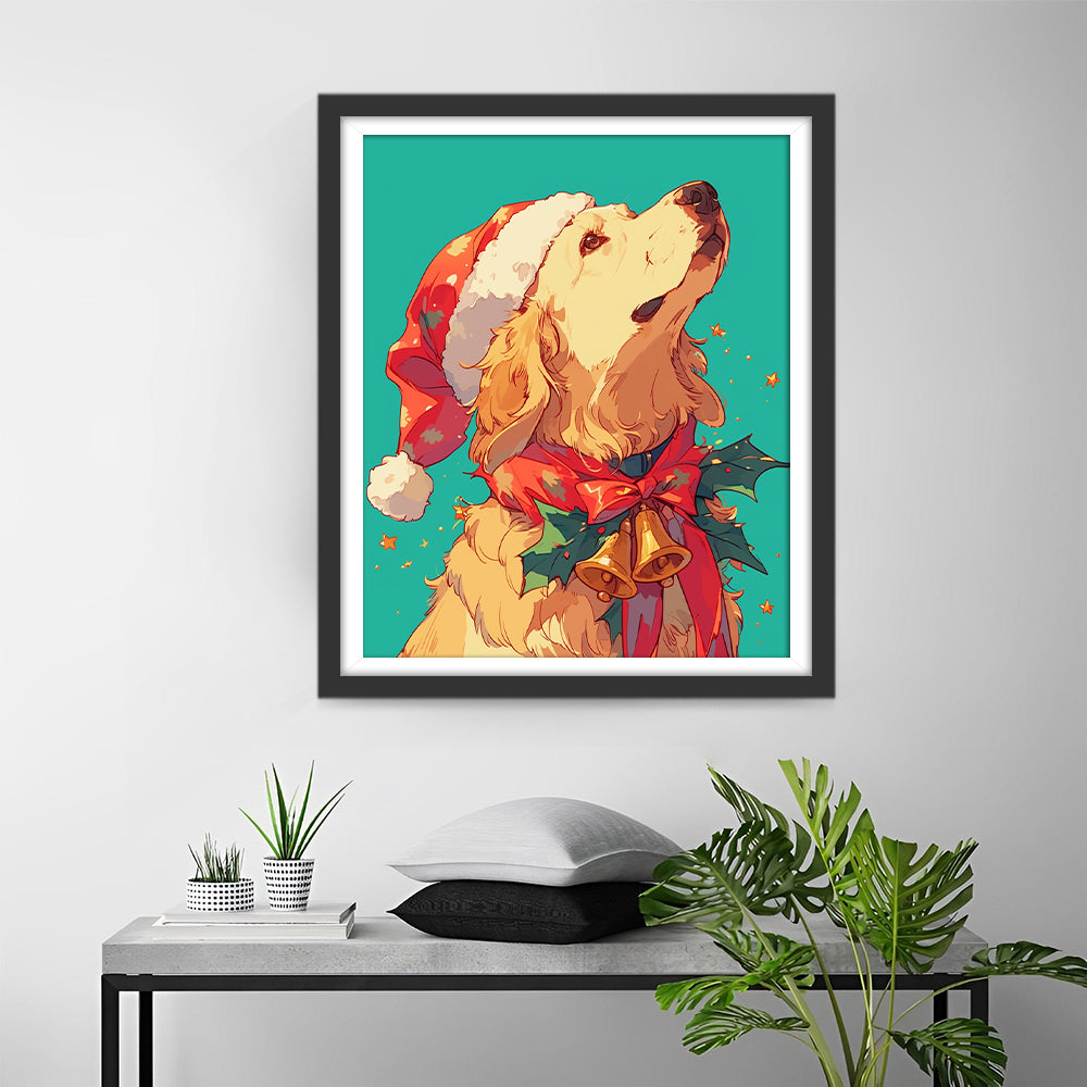 Golden Retriever met Kerstmuts en Bel Diamond Painting